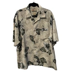 XG Island Tropics Hawaiian White Green Hibiscus Fern Men’s XL Shirt